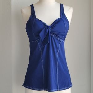 TEFRON Tankini Top Fully Lined Built-in Padded Bra Knot Detail Blue Sample sz M
